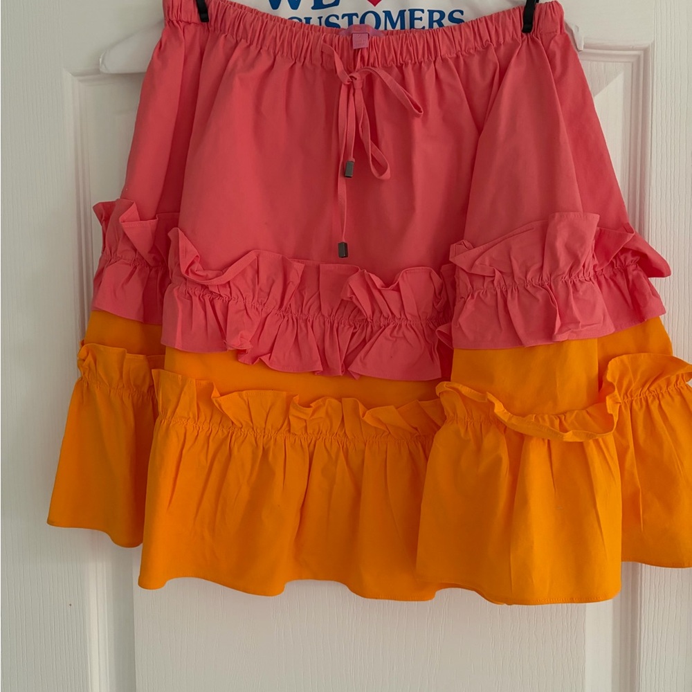 Ruffled Colorblock Mini Skirt - Coral Pink & Bright Orange